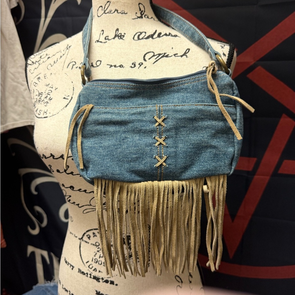 Denim Fringe Crossbody Bag